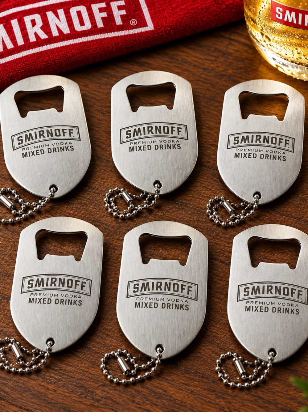 Smirnoff Bottle Opener Keychain Lot 6 Stainless Steel Barware Gift Promotional